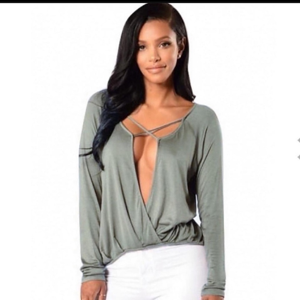 Deep v cut long sleeve top